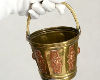 Antique Small Footed Copper Pail Bucket with Handle France cottege decor