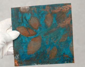 Emerald Patina copper sheet,colored copper, green hammered copper sheet, , copper sheet 22 GA 6x6inches