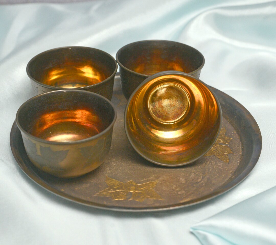 Rare Metal Sake Set gold Sake Set With 4 Cups With Tray. Etsy