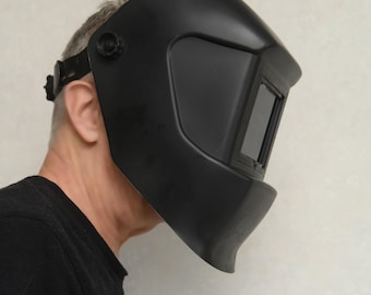 Old industrial welding mask. Protective mask. Hydro dipped welding helmet, Steampunk welding hood