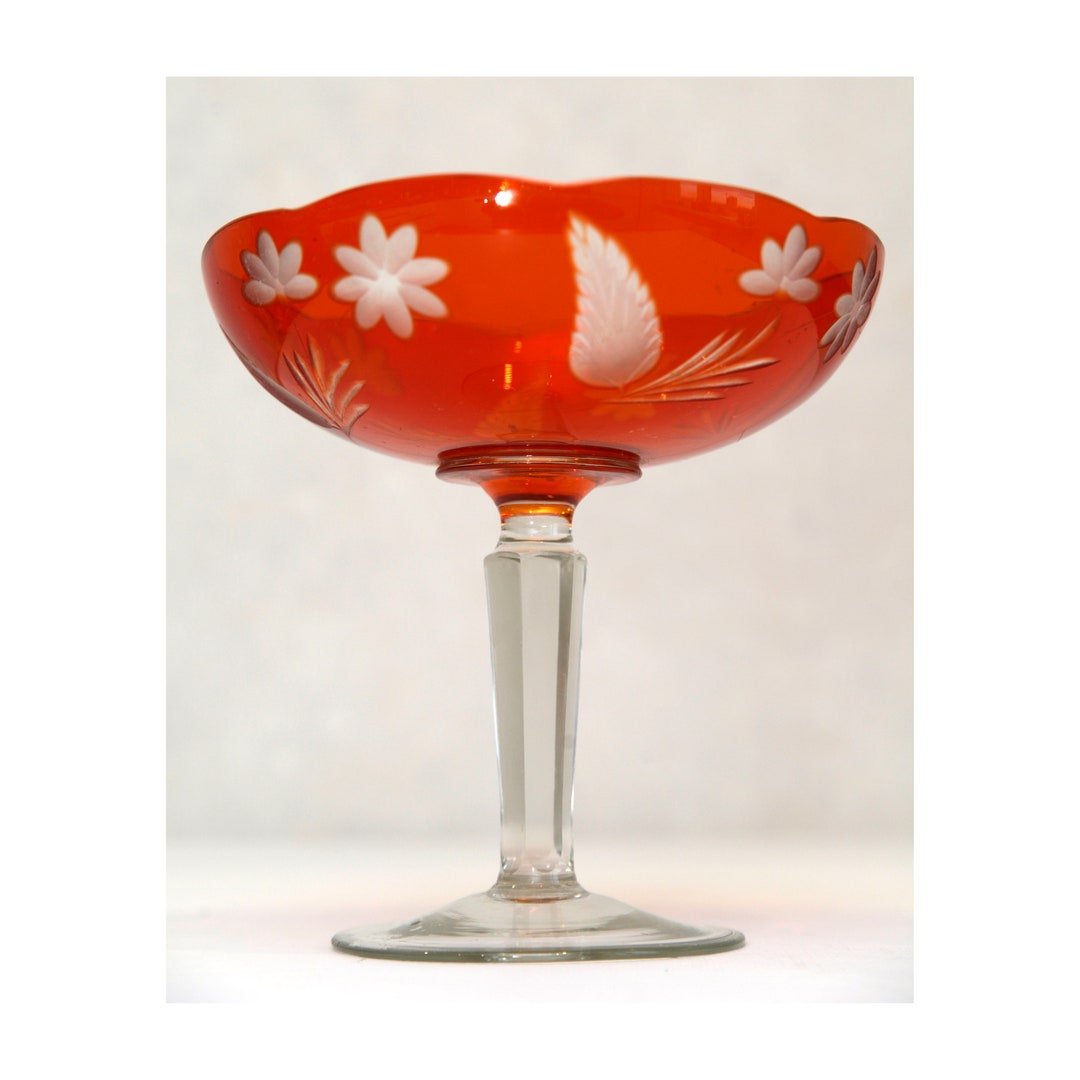 Ruby Pedestal Glass Compote Candy Dish /footed Glass Compote Flower ...