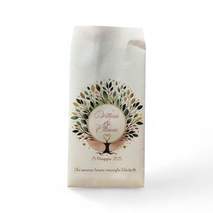 50 Sacchetti personalizzati in carta bianca nozze anniversario  cresima comunione. Tema Albero della Vita Bustine confettata.