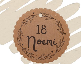 18th Birthday Party Favor Tags, Round Kraft, 5 cm – Personalized 18th Birthday Tags with Name and Date (25 pcs)