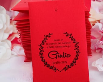 50 pieces of custom paper bags available in kraft, white, or red.