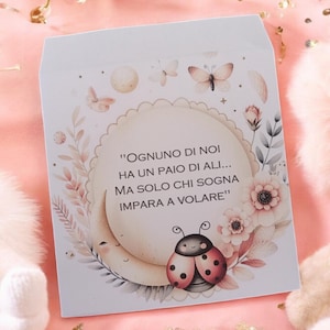 20 Sacchetti carta con frase personalizzabile, tema coccinella, nascita, battesimo, compleanno bambina. Serie Coccinelle