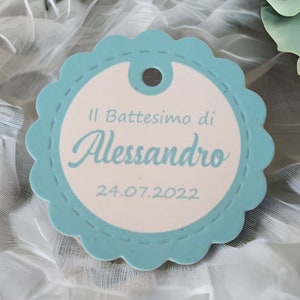 50 tag bomboniera con stampa personalizzata battesimo nascita comunione cresima compleanno