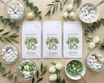 Personalized 18th Birthday Candy Bags – Elegant Green Confetti Holders – 18th Birthday Party