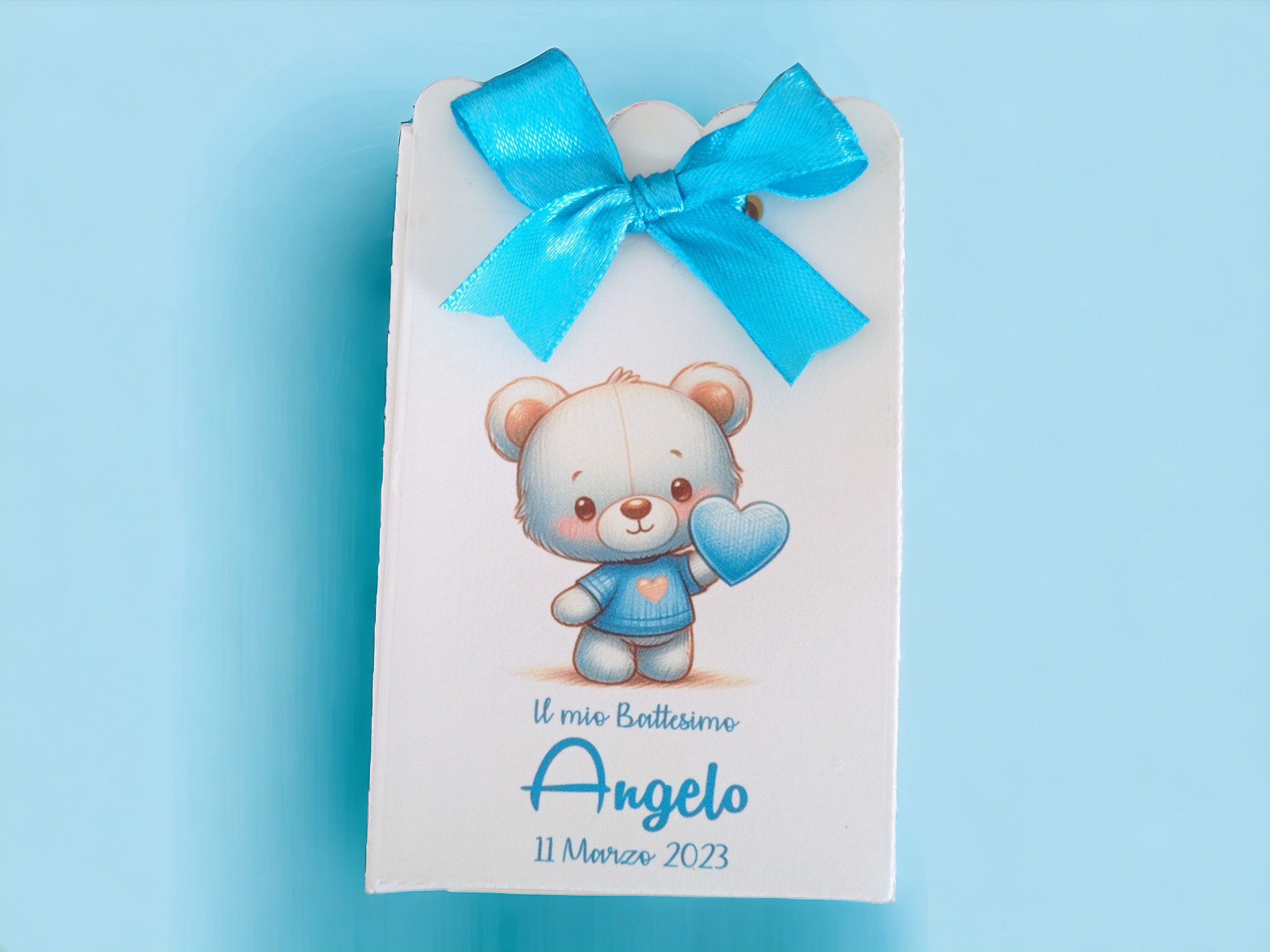 10 little bear confetti boxes with heart, Baptism, Birth, Boy's First Birthday