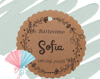5cm Kraft Paper Baby and Christening Favor Tags – Personalized Round Tags with Name and Date (Pack of 25)