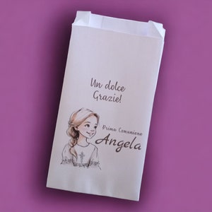 50 Sacchetti in carta, bustine confettata prima comunione bambina. Sacchetto per confetti o caramelle. Bomboniera, fine festa personalizzato