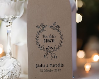 50 Sacchetti personalizzati in carta kraft confettata matrimonio