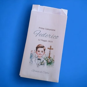 50 Sacchetti in carta, bustine confettata prima comunione bambino. Sacchetto per confetti o caramelle. Bomboniera, fine festa personalizzato