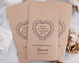 50 personalized kraft bags, wedding, communion, confirmation, baptism, birthday favors