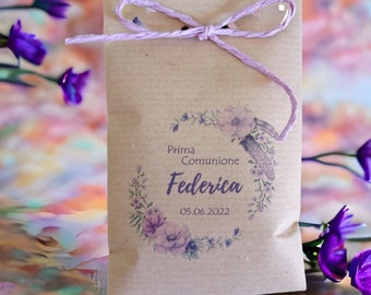 50 Sacchetti i carta Kraft stampa personalizzata stile lavanda, rose e bouquet fiori