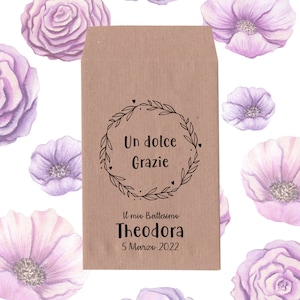 50 Sacchetti personalizzati in carta kraft per confetti Comunione, Cresima, Battesimo