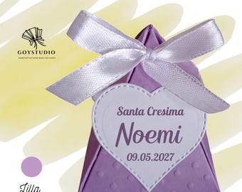 Personalized favor boxes for Baptism, Confirmation, Communion, Lilac and Violet