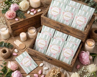 GoyStudio 50 customizable paper confetti bags. White printed bags for baptisms, weddings, anniversaries, and special occasions.
