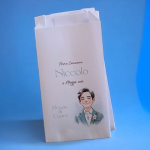 50 Sacchetti in carta, bustine confettata prima comunione bambino. Sacchetto per confetti o caramelle. Bomboniera, fine festa personalizzato