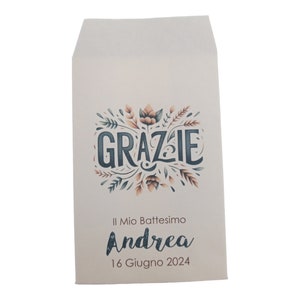 50 Sacchetti personalizzati in carta avorio battesimo cresima comunione. Bustine confettata. Sacchetto confetti.
