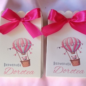 10 scatoline portaconfetti Mongolfiera, Battesimo, Nascita, Primo Compleanno bambina rosa