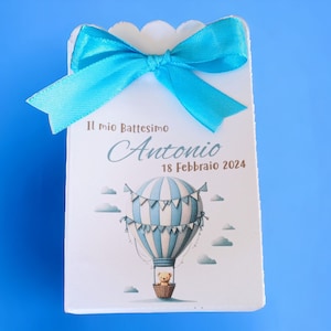 10 scatoline portaconfetti Mongolfiera, Battesimo, Nascita, Primo Compleanno bambino celeste