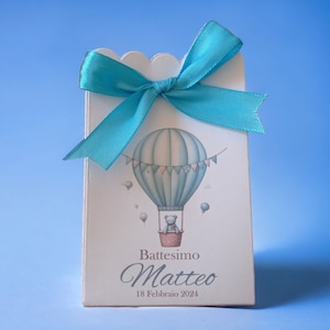 10 scatoline portaconfetti Mongolfiera, Battesimo, Nascita, Primo Compleanno bambino celeste