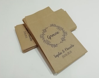 50 Sacchetti personalizzati in carta kraft Matrimonio Anniversario Logo Aziendale Frase del cuore