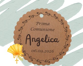 Personalized First Communion Tags in 5 cm Kraft Paper - Set of 25 Party Favor Tags