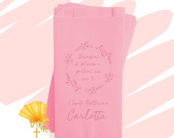 50 personalized colored candy bags, paper bags for weddings, baptisms, birthdays, and communion. 24 colors available.