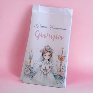 50 Sacchetti in carta, bustine confettata prima comunione bambina. Sacchetto per confetti o caramelle. Bomboniera, fine festa personalizzato