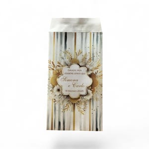50 Sacchetti personalizzati in carta bianca nozze anniversario battesimo cresima comunione. Bustine confettata. Sacchetto confetti.
