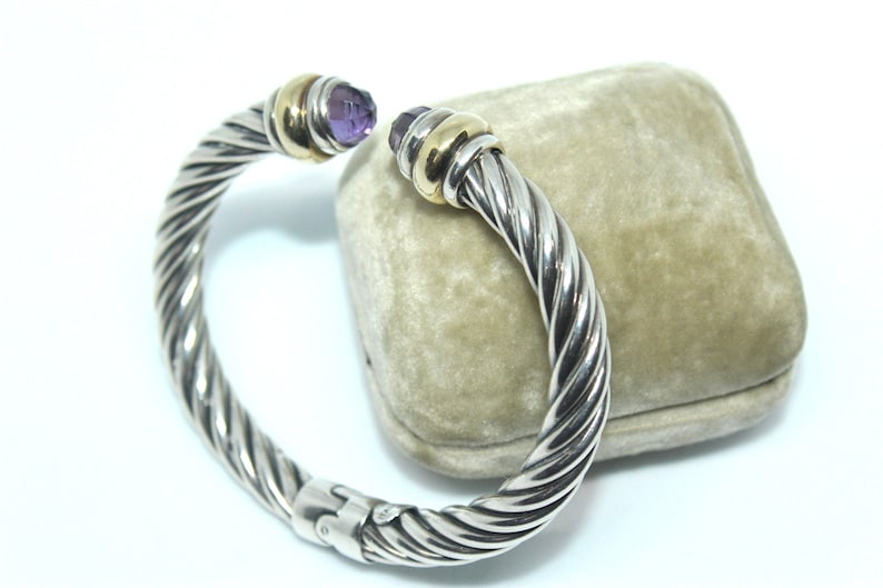 ALS Italy Renaissance Sterling Silver 18k Gold Amethyst 8mm Cable Bracelet 28g SB