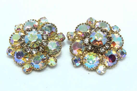 JULIANA STYLE Aurora Borealis rhinestone clip earrings vintage sparkly