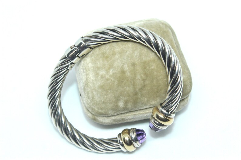 ALS Italy Renaissance Sterling Silver 18k Gold Amethyst 8mm Cable Bracelet 28g SB