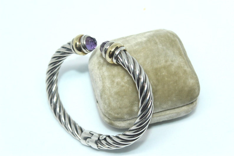 ALS Italy Renaissance Sterling Silver 18k Gold Amethyst 8mm Cable Bracelet 28g SB