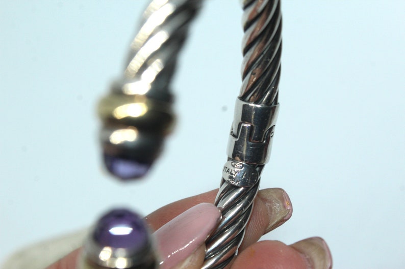 ALS Italy Renaissance Sterling Silver 18k Gold Amethyst 8mm Cable Bracelet 28g SB