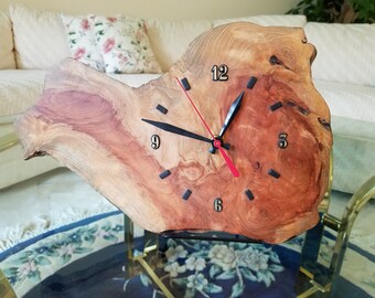 Hand-Crafted Redwood Wall or Mantel Clock