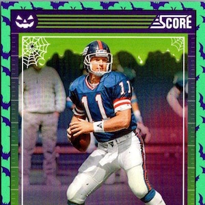 Phil Simms n° 215 des Giants de New York ; chauves-souris vertes ; Ballon de football pour un match Panini 2024