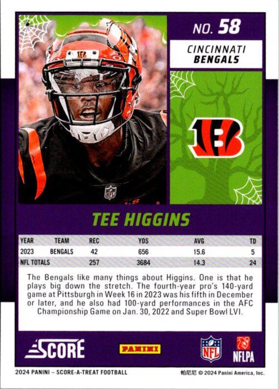 Tee Higgins #58 Cincinnati Bengals; Green Bats; Panini Score-a
