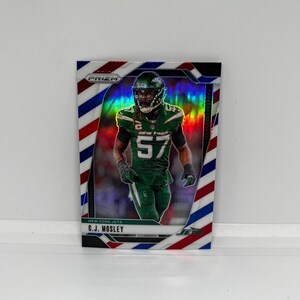 Jets CJ Mosley n° 227 de New York ; Prizm rouge, blanc et bleu ; Football Panini Prizm 2024