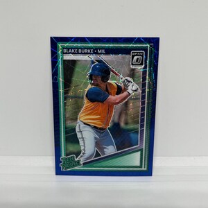 Blake Burke #179 Milwaukee Brewers; Rated Prospect Optic - Blue Velocity Prizm; Panini Donruss Baseball 2025