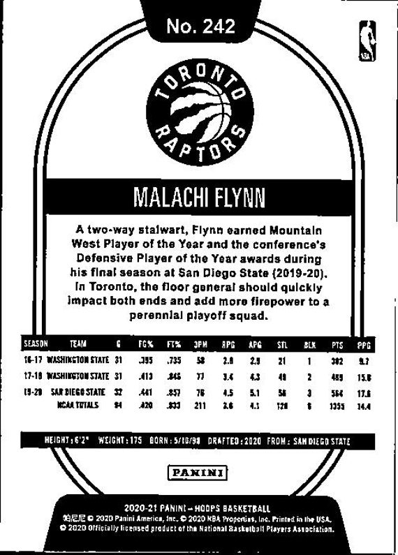 Malachi Flynn #242 Toronto Raptors; Rookie; Panini NBA Hoops 2020