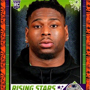 Patriots de la Nouvelle-Angleterre, numéro 20 de Jaheim Bell; Rookie - citrouilles oranges ; Ballon de football pour un match Panini 2024