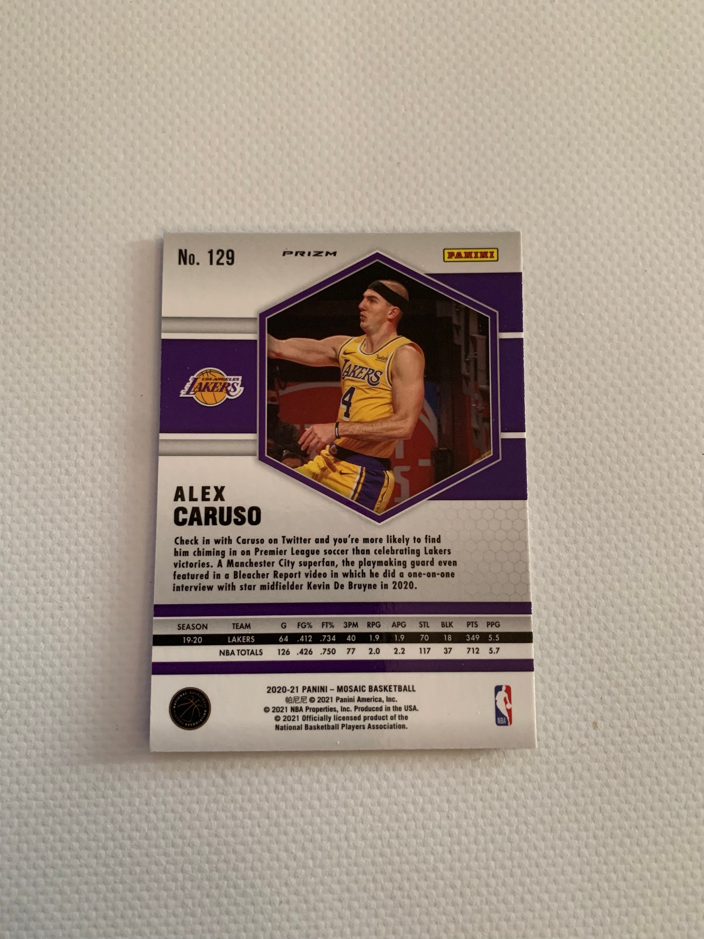 Alex Caruso #129 Los Angeles Lakers; Silver Prizm; Panini Mosaic 