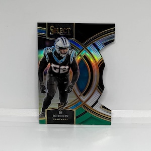 DJ Johnson #143 Carolina Panthers; Rookie Premier Level Die-Cut - Prizm preto e verde; Panini Select Football 2023