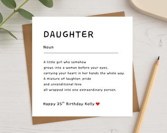 Daughter Birthday Card – Personalised Definition Style, Minimalist Gift for Her, Milestone Ages 16th, 18th, 21st, 25th, 30th, 40th, Simple