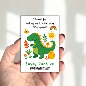 Personalised Sunflower Seed Packets | Birthday Party Favours for Kids | Thank You Gifts with Seeds Included | Bag Fillers | Dinosaur Themed