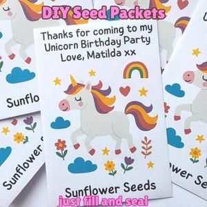 Personalised Seed Packets, Kids Party Favours, Unicorn Party Favours, Sunflower Seeds, Daughter Birthday Gift, Thank You Gift, Custom Seeds