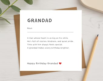 Grandad Birthday Card – Personalised Definition Style, For Milestone Birthdays, 50th, 60th, 70th, 80th, 90th, Simple Design