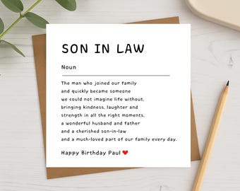 Son In Law Birthday Card – Personalised Meaningful Birthday Gift, Sentimental Keepsake For Him
